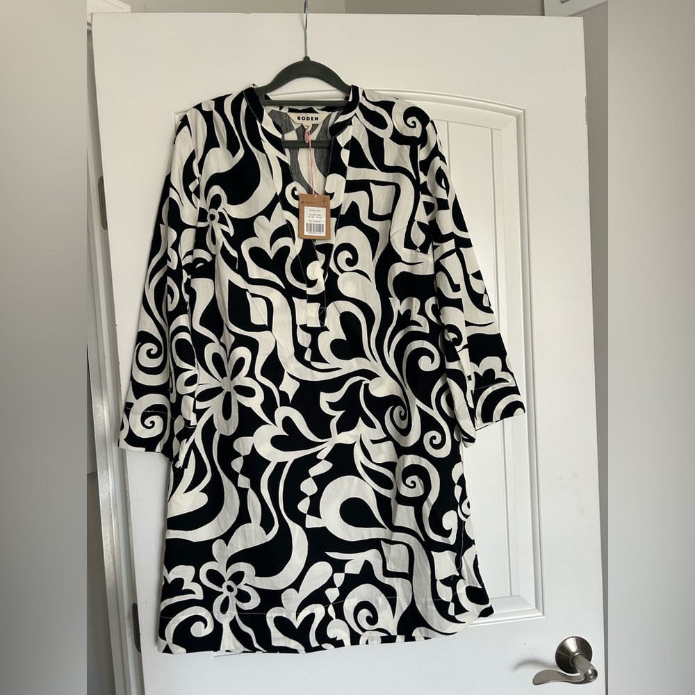 Boden Black and White Swirl Dress NWT